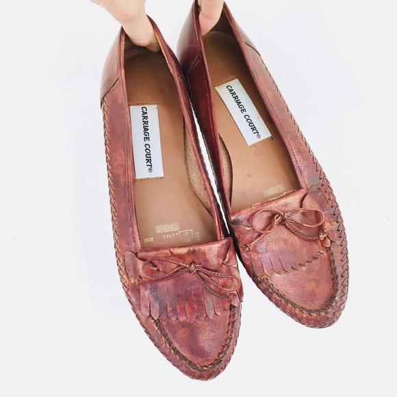 Vintage Shoes - Vintage ruddy brown leather fringe mocs